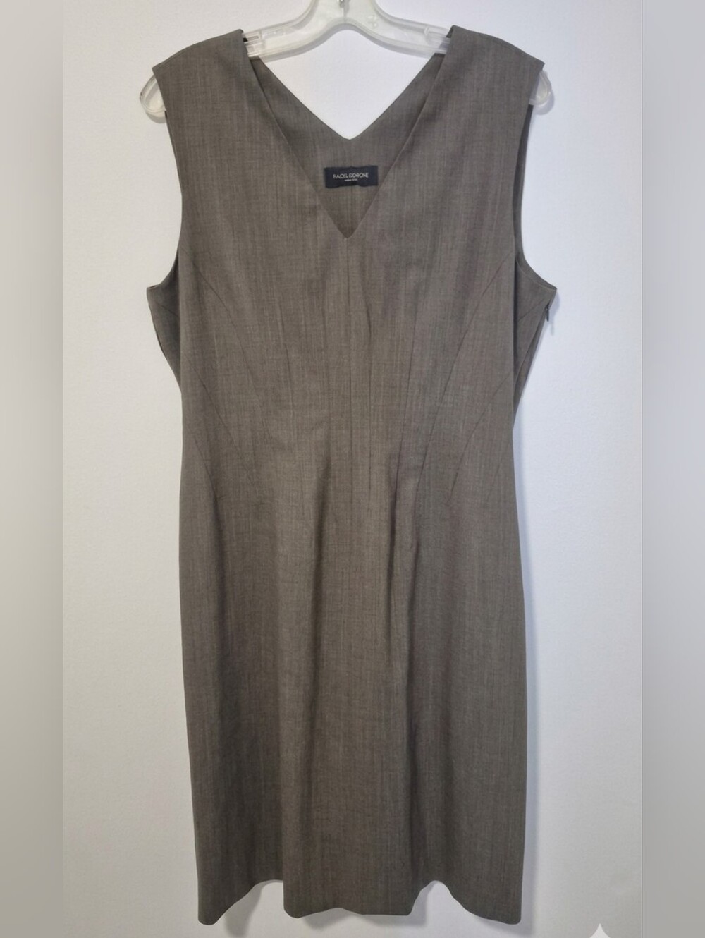 Piazza Sempione Gray Virgin Wool V-Neck Sheath Dress Italy 12 - Picture 2 of 9